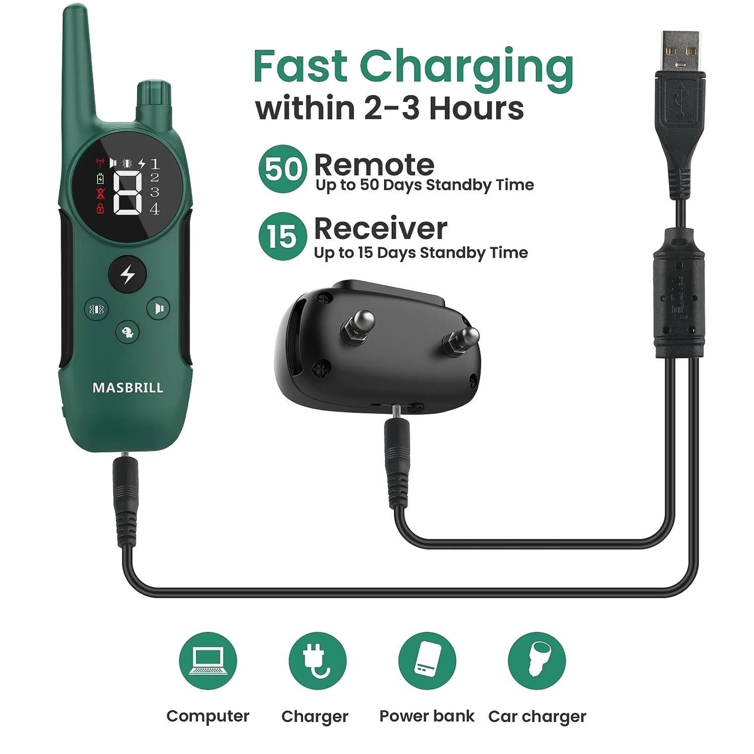 Dog Shock Collar 2 Remotes, Waterproof Rechargeable Electric Dog Training Collar with Remote, 2000Ft 3 Modes Beep Vibration Safe Shock,Green