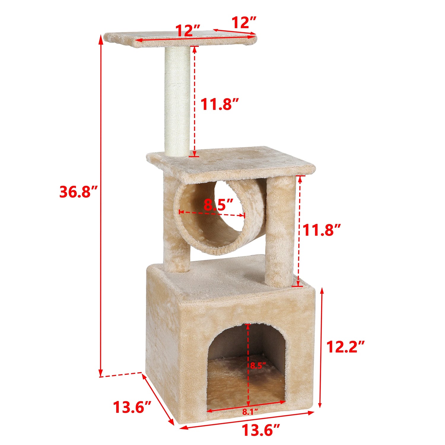 37" Cat Tree Condo Scratching Post Tower Indoor Kittens Trees Beige