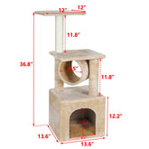 37" Cat Tree Condo Scratching Post Tower Indoor Kittens Trees Beige