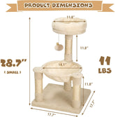 28.7 Inches Cat Tree with Sisal-Covered Scratching Posts,Hammock and Plush Perches,Small Cat Tower for Kittens- Multiple Colors-Beige