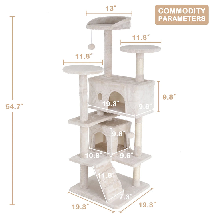 54In  Tower, Multi-Level Cat Tower Furniture Activity Center with Platform Scratching Posts Stand House Condo and Toy, Cat Condos for Indoor Cats Kitten Activity Relaxing, Beige