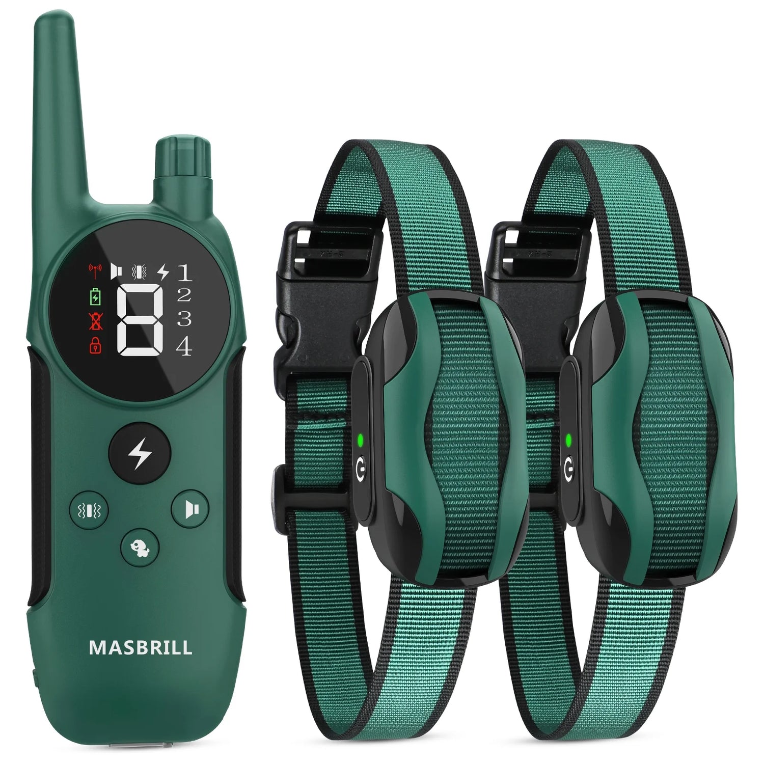 Dog Shock Collar 2 Remotes, Waterproof Rechargeable Electric Dog Training Collar with Remote, 2000Ft 3 Modes Beep Vibration Safe Shock,Green