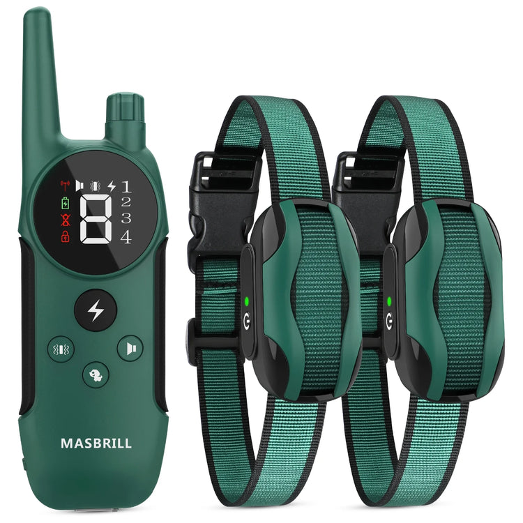 Dog Shock Collar 2 Remotes, Waterproof Rechargeable Electric Dog Training Collar with Remote, 2000Ft 3 Modes Beep Vibration Safe Shock,Green