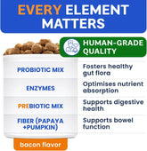 Vet Strength Dog Probiotics Chews - Gas, Diarrhea, Allergy, Constipation, Upset Stomach Relief, with Digestive Enzymes + Pumpkin + Prebiotics - Chewable Fiber Supplement - Improve Digestion, Immunity