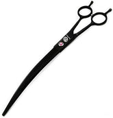 9.0 Inch Twin Tails Downward Curved Blade Pet Grooming Scissors Dog Hair Cutting Shears with Bag for Professional Left Handed or Right Hand Pet Grooomer (Black Downward Curved)