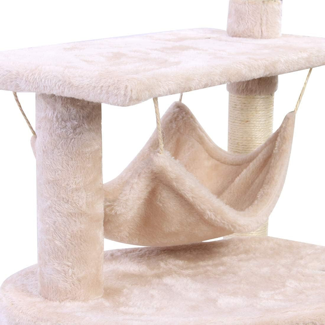 52 Inches Cat Tree with Hammock and Sisal-Covered Post,Cat Acitivity Center Beige Pet Funiture with Dangling Ball for Kittens
