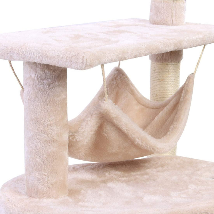 52 Inches Cat Tree with Hammock and Sisal-Covered Post,Cat Acitivity Center Beige Pet Funiture with Dangling Ball for Kittens