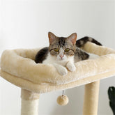 56" Multi-Level Cat Tree Tower House for Indoor Cats, Cat Condo Plush Perch with Scratching Posts, Hammock Basket, Beige