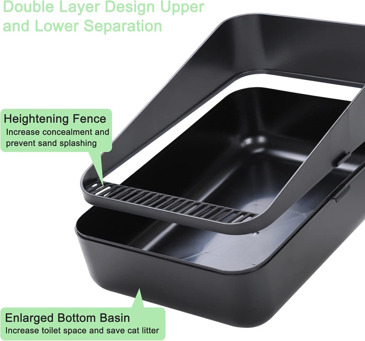 Open Litter Box, High Side Sifting, Secure and Odor Control, Removable, Easy to Clean for Cats up to 8 Pounds (Black Small)