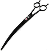 9.0 Inch Twin Tails Downward Curved Blade Pet Grooming Scissors Dog Hair Cutting Shears with Bag for Professional Left Handed or Right Hand Pet Grooomer (Black Downward Curved)