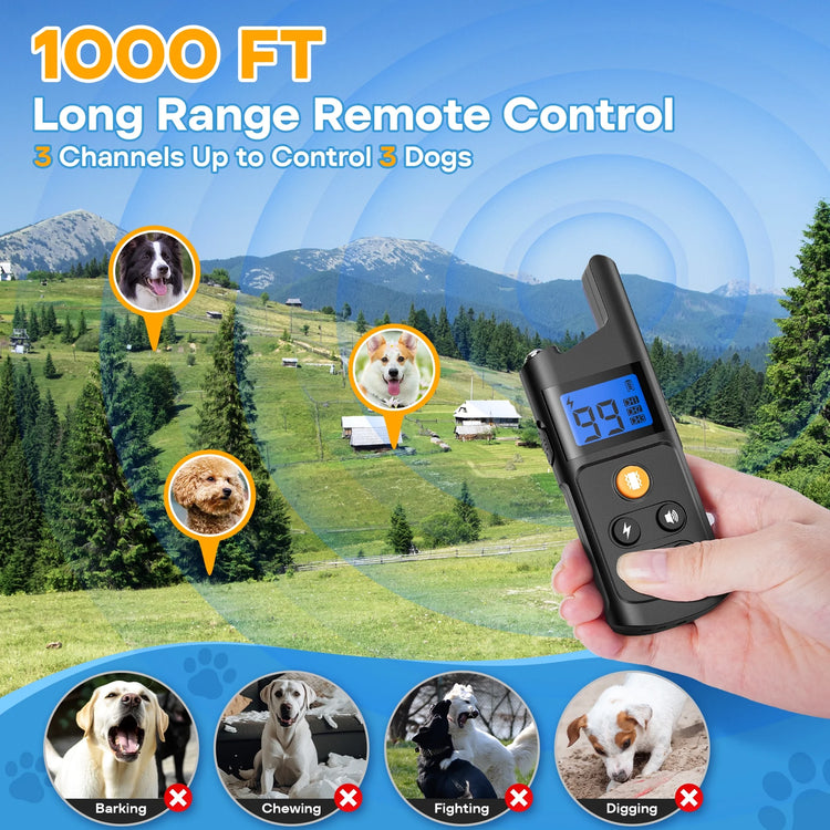 Dog Shock Collar for 2 Dogs, Dog Training Collar with Remote for Large Medium Small Dogs, Rechargeable E-Collar Waterproof Collars with 3 Training Modes