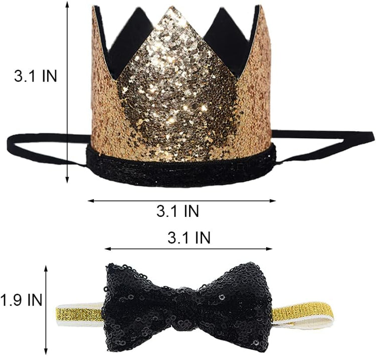 Cute Pet Birthday Crown Hat and Bow Tie Collar Set for Dog Cat Birthday Party Supplies (Royal & Gold)
