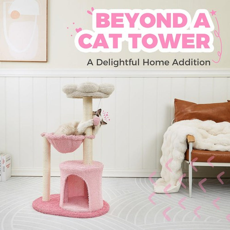 Pink Cat Trees 35"Cute Tower for Indoor Cats Stable Climbing with Natural Sisal