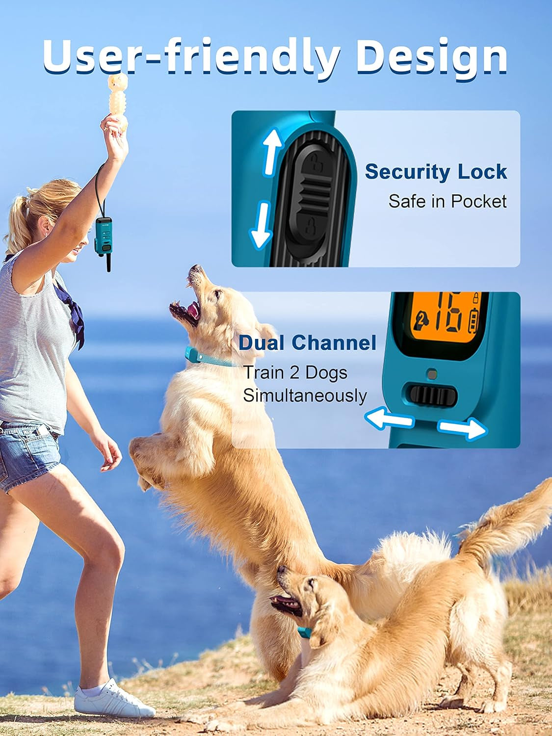 Remote Dog Training Collar - 4000ft Waterproof Shock Collar for Two Dogs, Rechargeable E-Collar with Beep, Vibration, and Humane Shock Modes (1-16) for Large, Medium, and Small Breeds