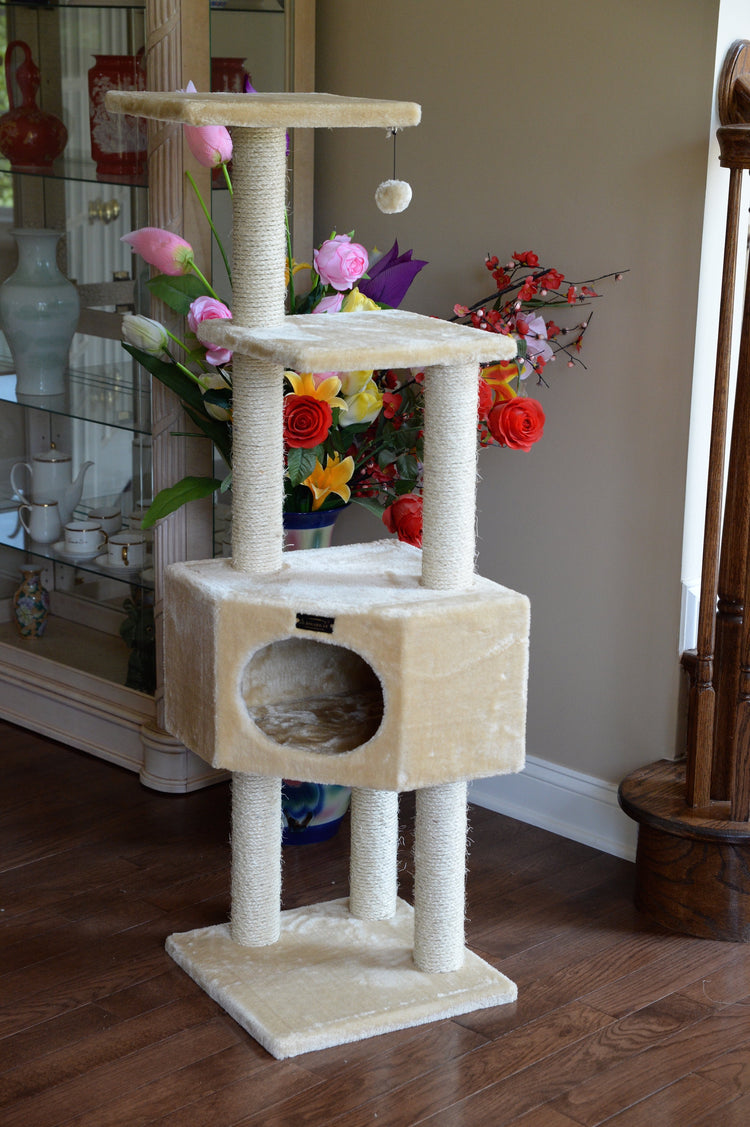 52-In Cat Tree & Condo Scratching Post Tower, Beige