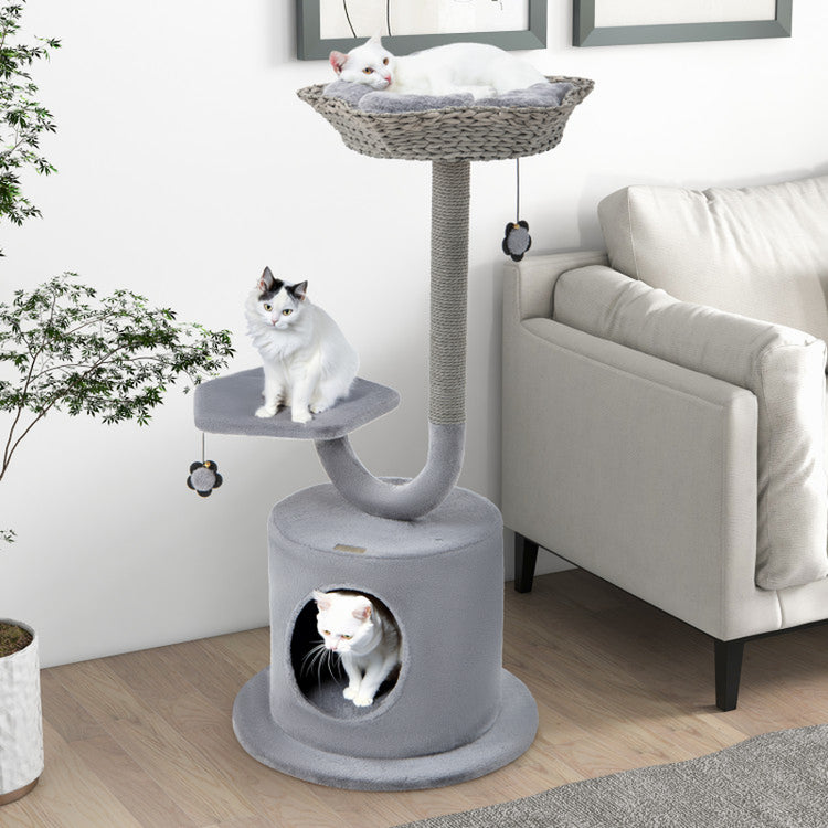 42 Inch Cat Tower with Curved Metal Supporting Frame for Large and Small Cats