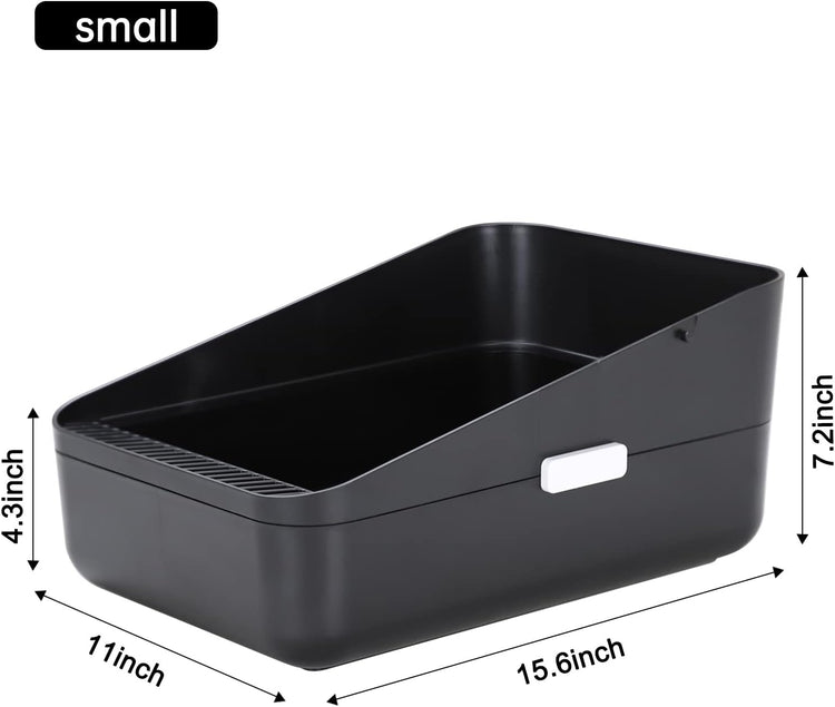 Open Litter Box, High Side Sifting, Secure and Odor Control, Removable, Easy to Clean for Cats up to 8 Pounds (Black Small)