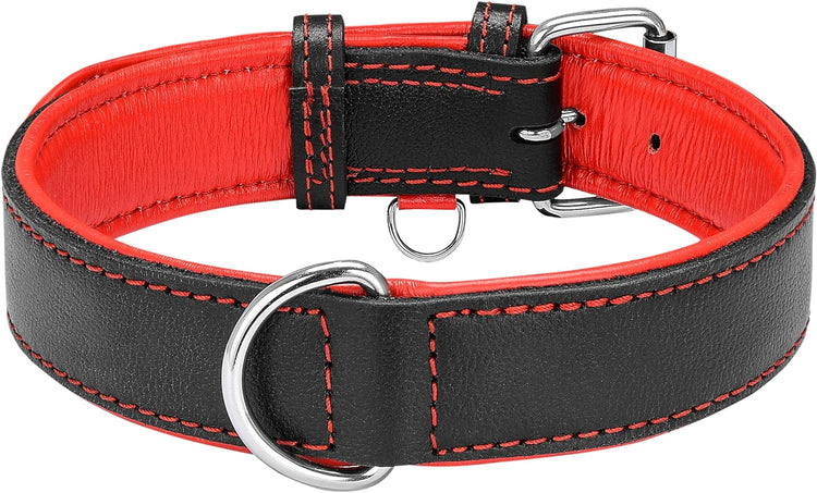 Riparo Dog Collars for Medium Dogs, Genuine Leather Dog Collar, Medium Dog Collar (M: 1" Wide for 13.5โ-17.5โ Neck, Black/Red Thread)