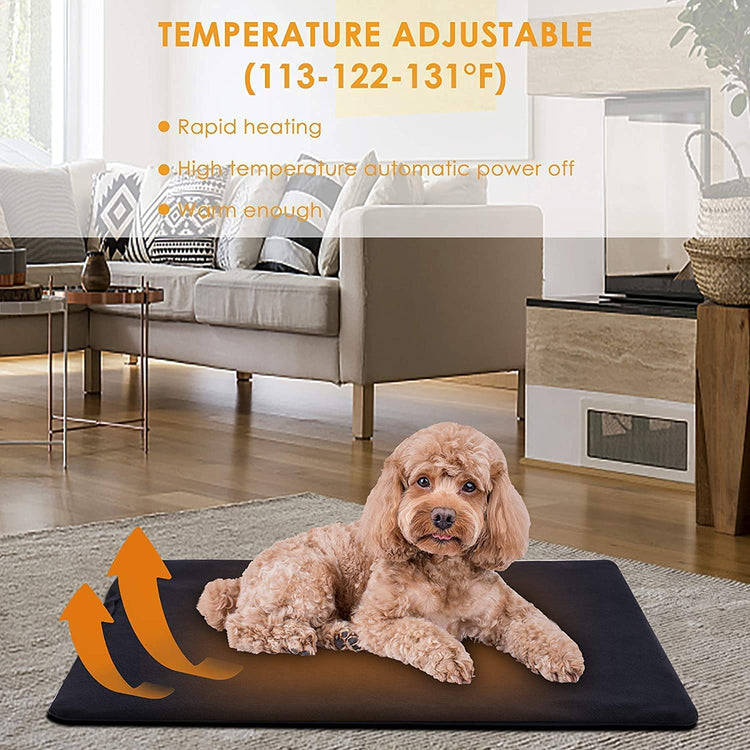 Pet Heating Pad for Cats & Dogs - Adjustable Temperature Electric Heated Bed Mat with Timer, Waterproof Cat Warming Pad