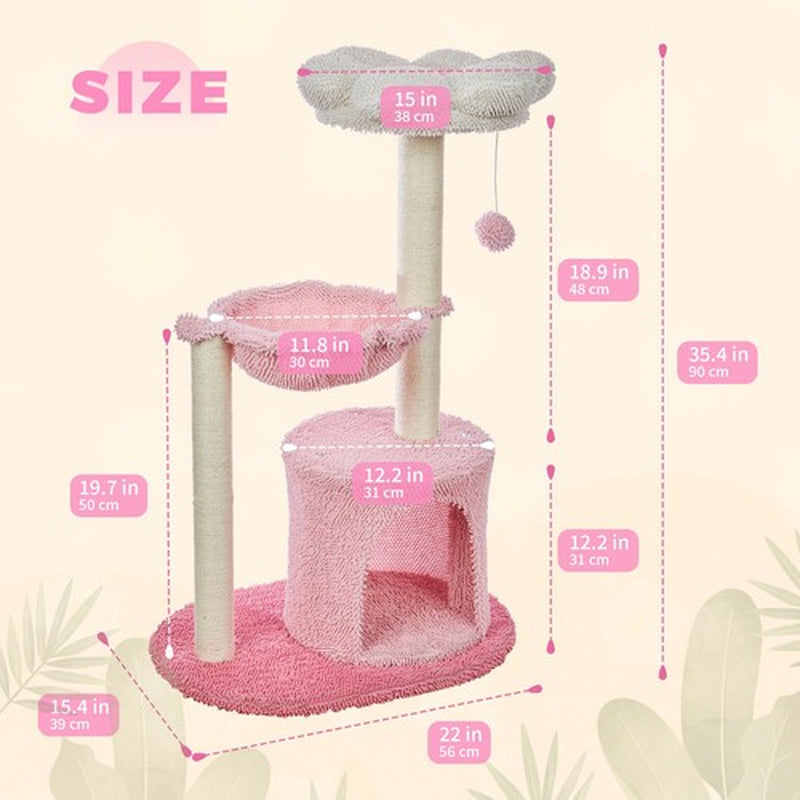 Pink Cat Trees 35"Cute Tower for Indoor Cats Stable Climbing with Natural Sisal