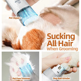 7 in 1 Dog Grooming Kit, Low Noise Pet Grooming Vacuum with 1.5 L Dust Cup, Dog Vacuum for Shedding Grooming, with 7 Professional Grooming Tools for Dogs Cats Pet Hair & Home Cleaning, Gray