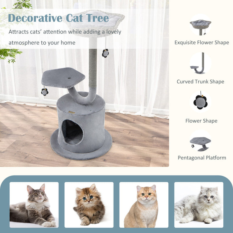 42 Inch Cat Tower with Curved Metal Supporting Frame for Large and Small Cats