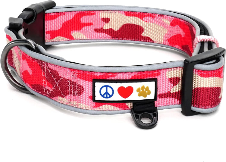 Soft Adjustable Reflective Padded Pet Dog Collar Camouflage Pink Camo Medium / Large 3/4 Inch