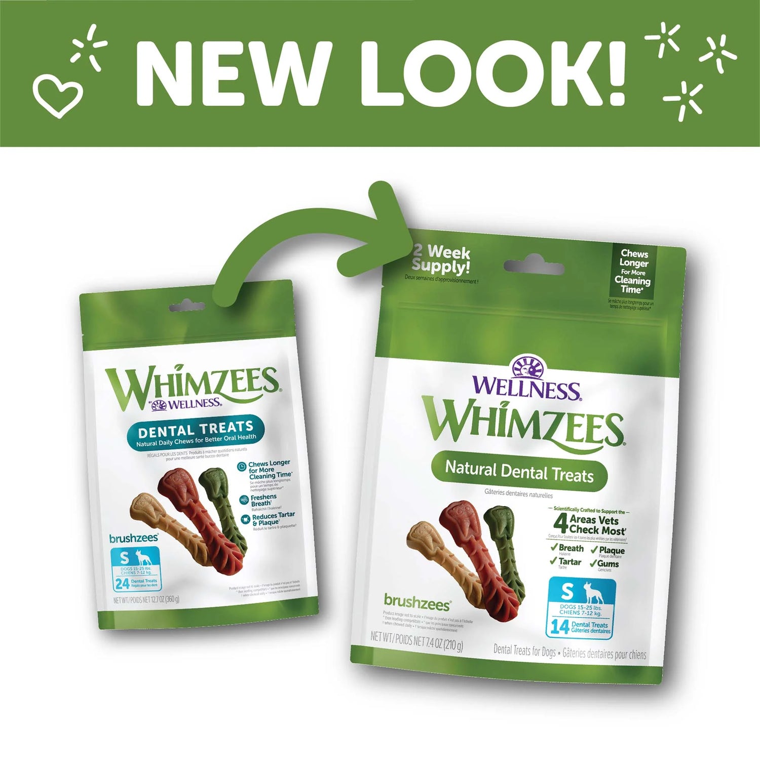 Wellness  Daily Brushzees Dog Dental Treats, Natural Chews, Small Size Stick, (14 Count)