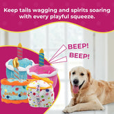 Dog Birthday Toy - Unique Birthday Cake Design for Dog Celebrations, Promotes Mental Stimulation and Interactive Play - Plush Squeaky Gift (Blue Cake)