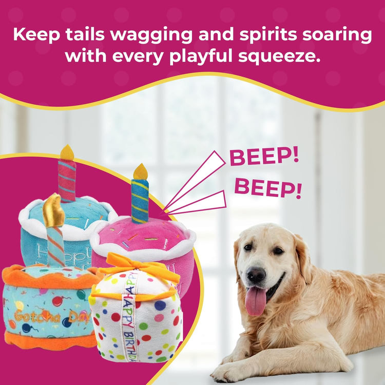 Dog Birthday Toy - Unique Birthday Cake Design for Dog Celebrations, Promotes Mental Stimulation and Interactive Play - Plush Squeaky Gift (Blue Cake)