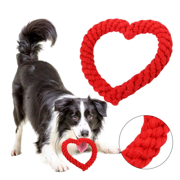 Small Cotton Rope Dog Chew Toy Creative Heart Shaped Pet Chew Toy Bite-Resistant Fun Cat Training Teething Toy Pet Supplies