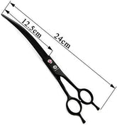 9.0 Inch Twin Tails Downward Curved Blade Pet Grooming Scissors Dog Hair Cutting Shears with Bag for Professional Left Handed or Right Hand Pet Grooomer (Black Downward Curved)