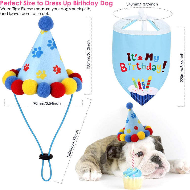 Pet Cat Dog Happy Birthday Bandana Scarfs and Cute Party Hat for Girls Boys,Cat Birthday Gift Decorations Set with Soft Scarf & Adorable Hat