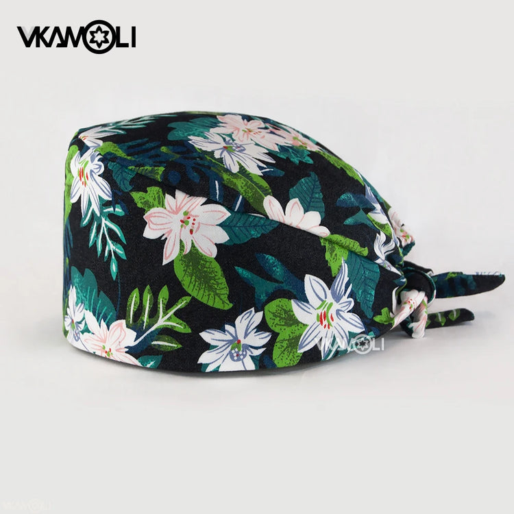 Flower Printing Pet Grooming Scrubs Hats Tooth Check Scrubs Women Caps Health Service Work Caps Operator Hats Nursing Cap