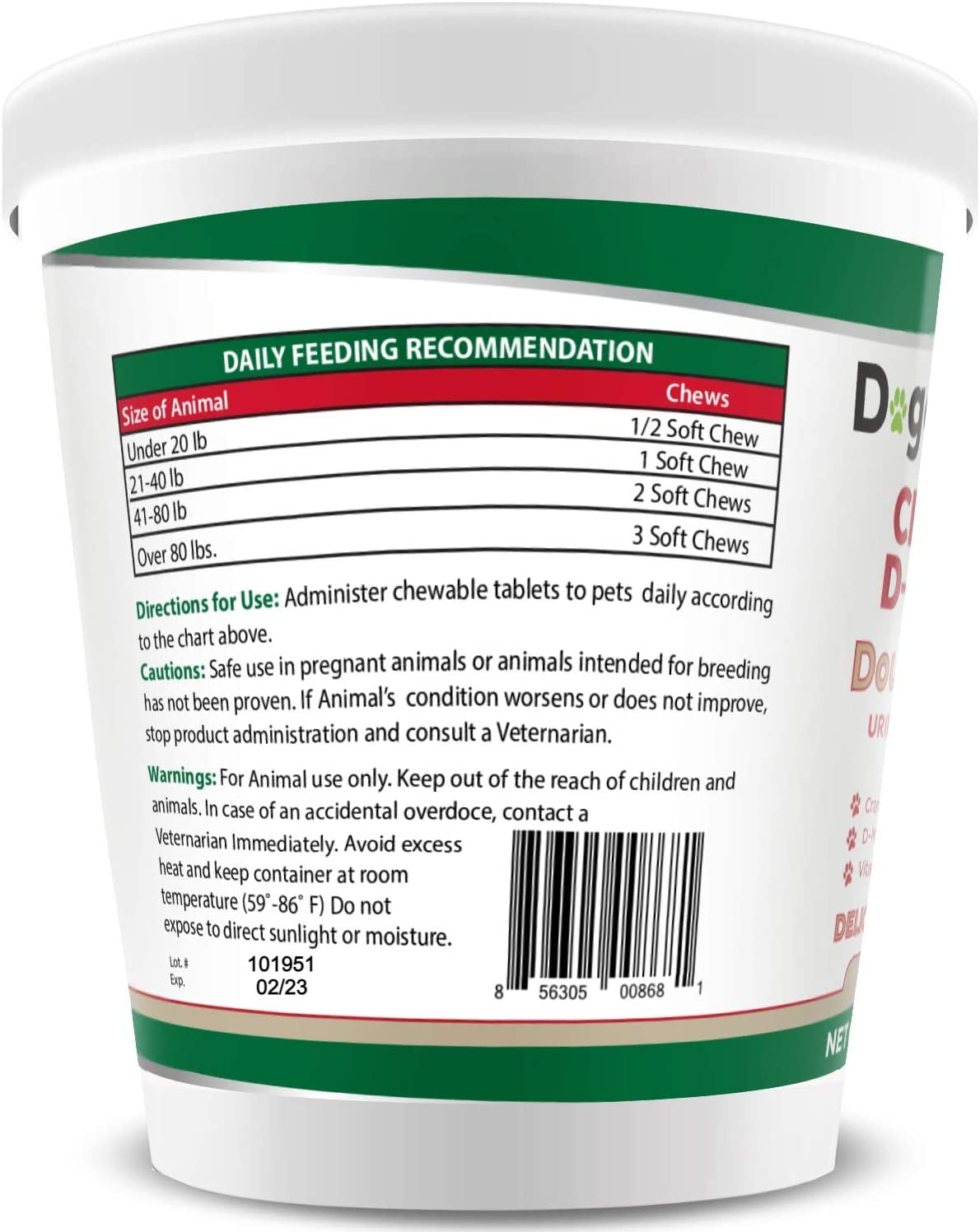 Cranberry D-Mannose for Dogs and Cats Urinary Tract Infection Support Prevents and Eliminates UTI, Bladder Infection Kidney Support 11.4 Oz (Double Strength Soft Chew, 120 Soft Chew)