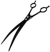 9.0 Inch Twin Tails Downward Curved Blade Pet Grooming Scissors Dog Hair Cutting Shears with Bag for Professional Left Handed or Right Hand Pet Grooomer (Black Downward Curved)