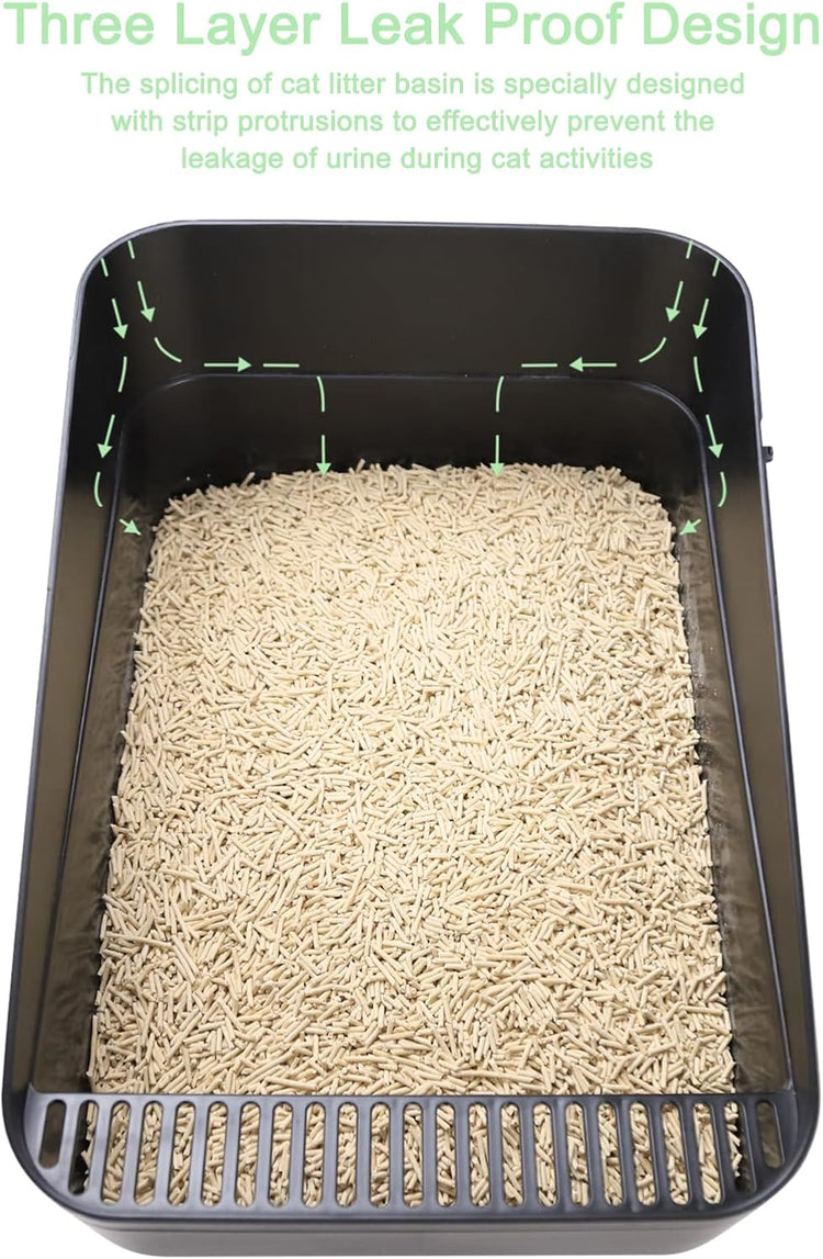 Open Litter Box, High Side Sifting, Secure and Odor Control, Removable, Easy to Clean for Cats up to 8 Pounds (Black Small)