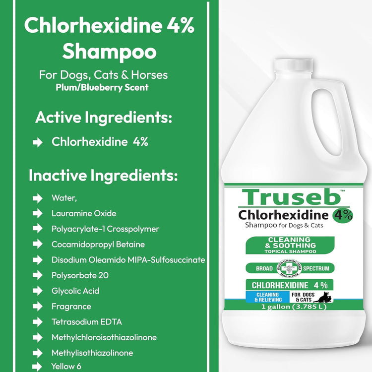 Truseb Topical Chlorhexidine 4% Shampoo for Dogs, Cats, and Horses with Plum/Blueberry Scent - 1 Gallon