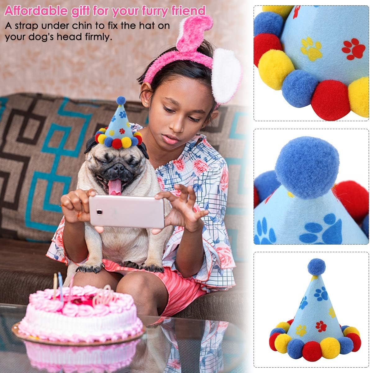 Pet Cat Dog Happy Birthday Bandana Scarfs and Cute Party Hat for Girls Boys,Cat Birthday Gift Decorations Set with Soft Scarf & Adorable Hat