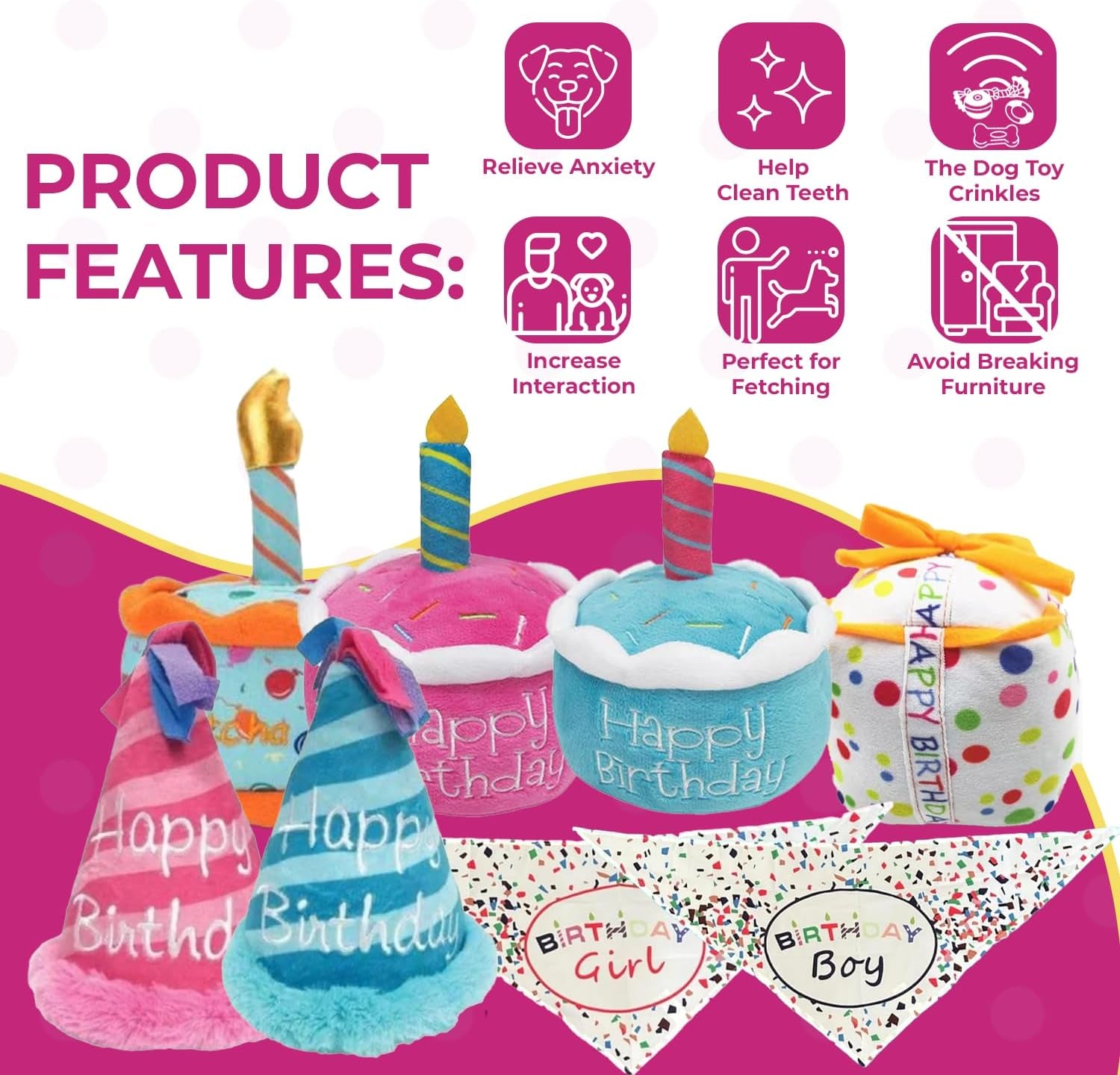 Dog Birthday Toy - Unique Birthday Cake Design for Dog Celebrations, Promotes Mental Stimulation and Interactive Play - Plush Squeaky Gift (Blue Cake)