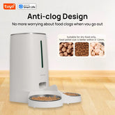 Wifi Automatic Cat Feeders for 2 Cats, 4L Cat Food Dispenser with APP Control, Double Stainless Steel Bowls, Low Food Alarms