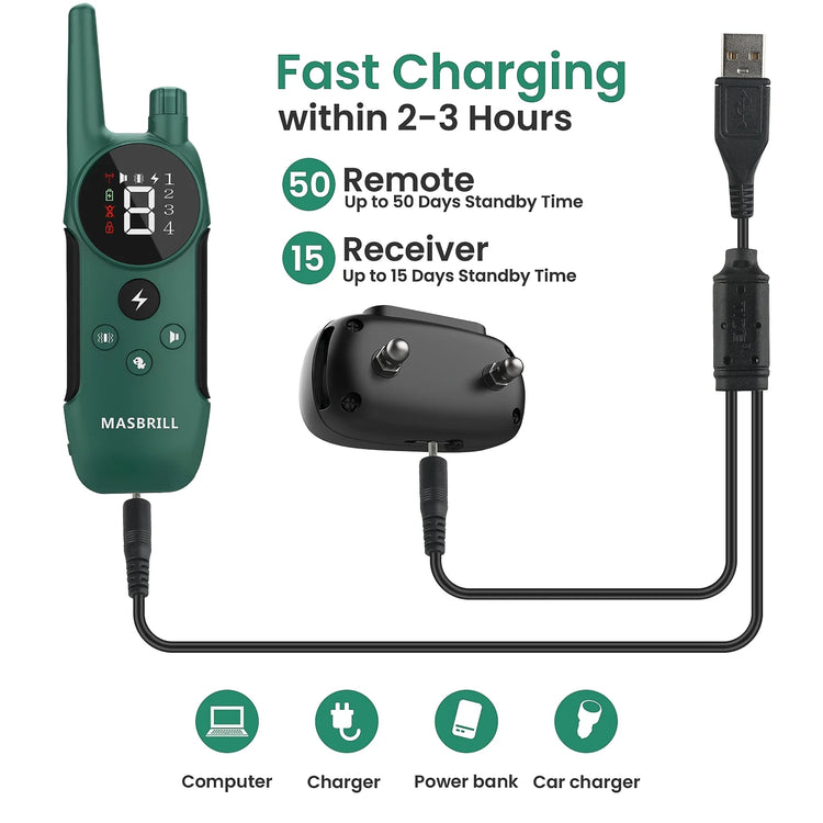 Dog Shock Collar 2 Remotes, Waterproof Rechargeable Electric Dog Training Collar with Remote, 2000Ft 3 Modes Beep Vibration Safe Shock,Green