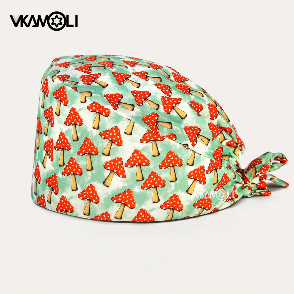 Flower Printing Pet Grooming Scrubs Hats Tooth Check Scrubs Women Caps Health Service Work Caps Operator Hats Nursing Cap