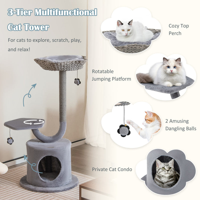 42 Inch Cat Tower with Curved Metal Supporting Frame for Large and Small Cats