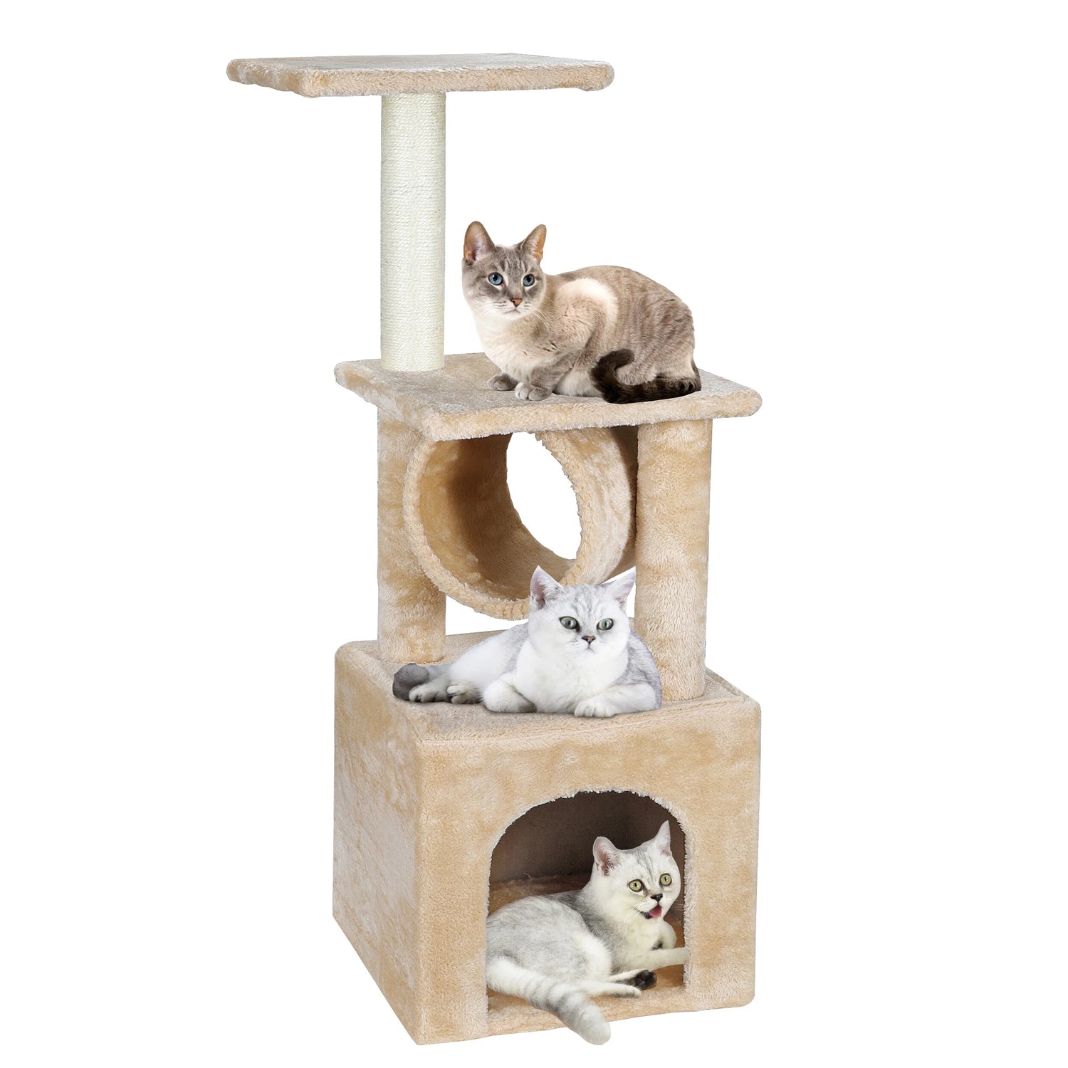 37" Cat Tree Condo Scratching Post Tower Indoor Kittens Trees Beige