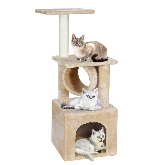 37" Cat Tree Condo Scratching Post Tower Indoor Kittens Trees Beige