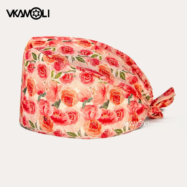 Flower Printing Pet Grooming Scrubs Hats Tooth Check Scrubs Women Caps Health Service Work Caps Operator Hats Nursing Cap