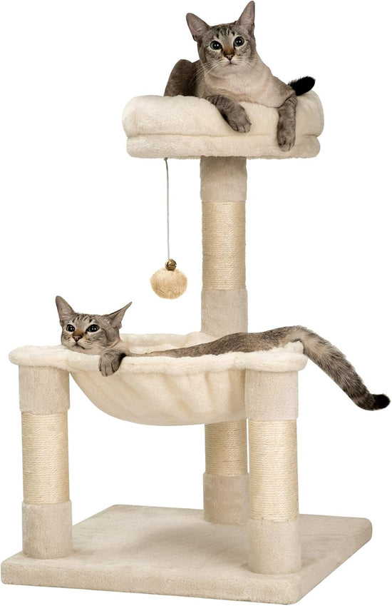 28.7 Inches Cat Tree with Sisal-Covered Scratching Posts,Hammock and Plush Perches,Small Cat Tower for Kittens- Multiple Colors-Beige