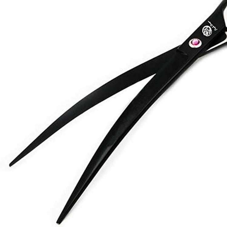 9.0 Inch Twin Tails Downward Curved Blade Pet Grooming Scissors Dog Hair Cutting Shears with Bag for Professional Left Handed or Right Hand Pet Grooomer (Black Downward Curved)