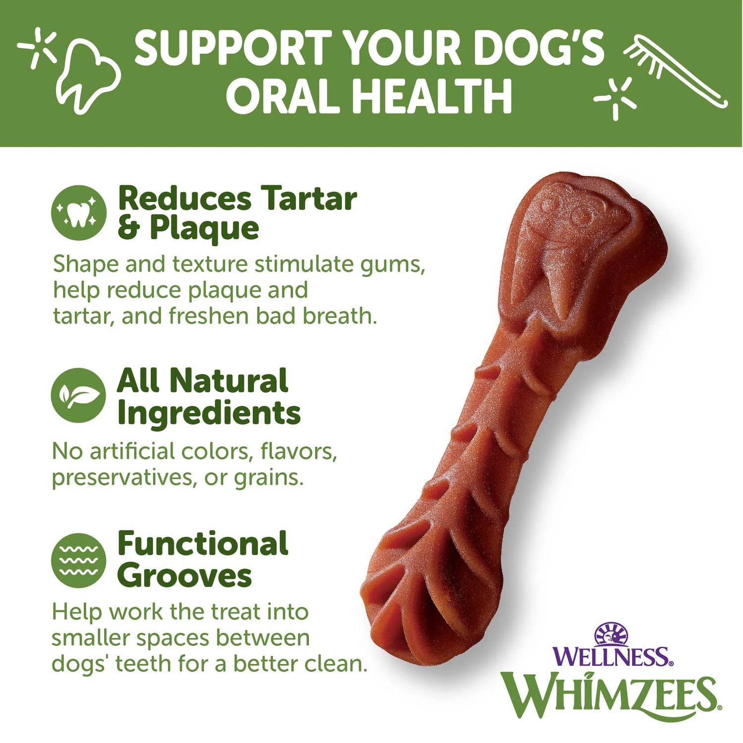 Wellness  Daily Brushzees Dog Dental Treats, Natural Chews, Small Size Stick, (14 Count)